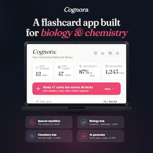 Biologi och kemi Flashcard + Webbapp för studier | Repetition med mellanrum + Lärverktyg | Cognora