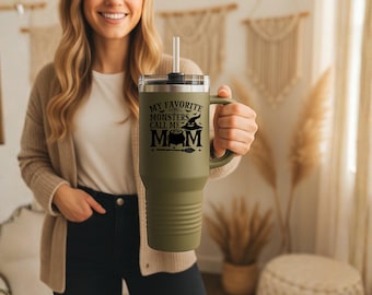Monsters Call Me Mom - 40 oz Tumbler: Halloween Mug, Large Insulated Cup
