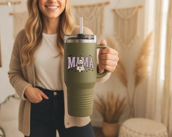 Mama Mug - Purple: 40oz Halloween Tumbler, Large Insulated Cup