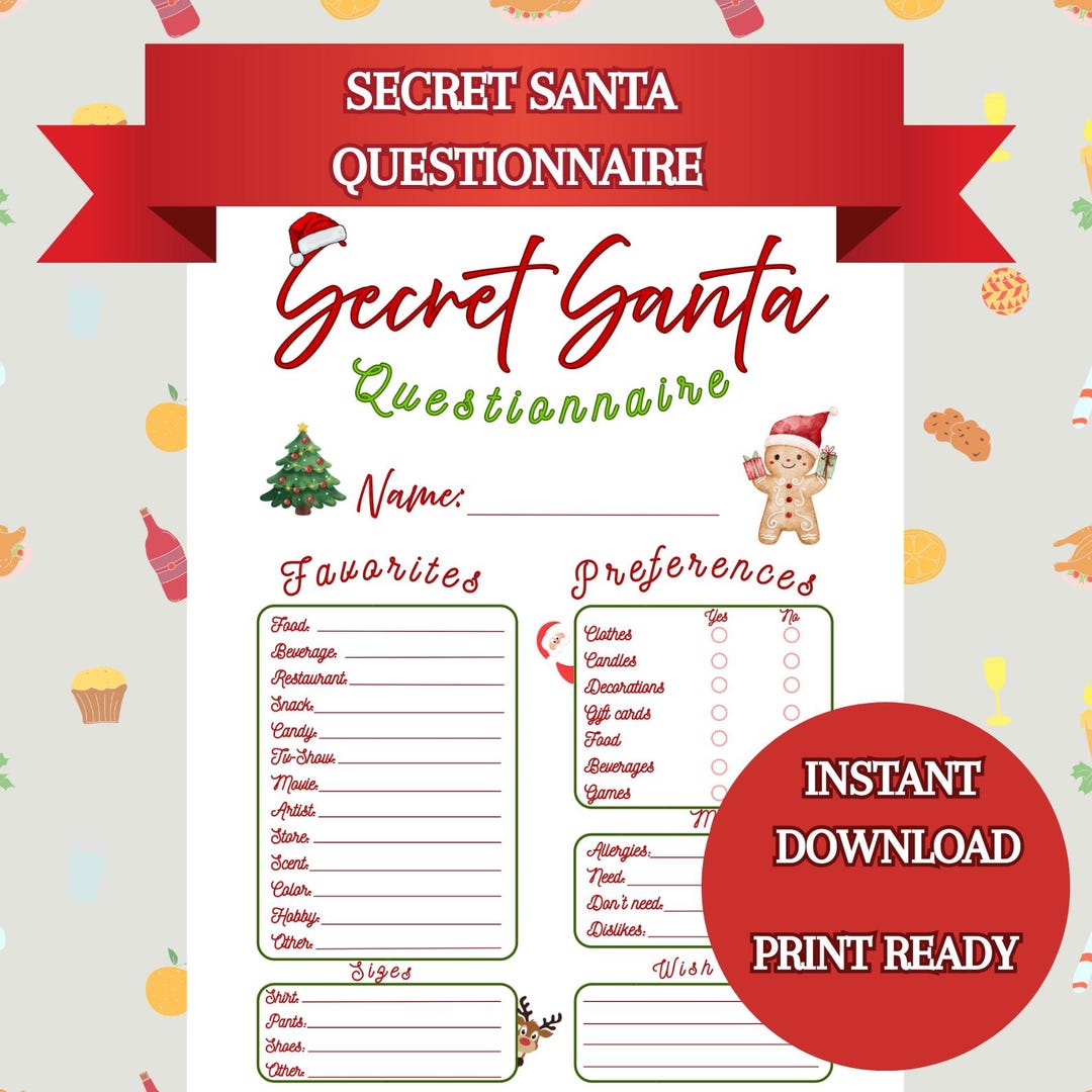Secret Santa Friends Questionnaire.pdf Secret Santa Questionnaire | Printable Christmas Gift Exchange PDF ...