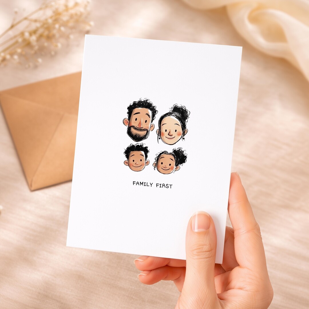 Custom Greeting Card With Cute Family Portrait, Cartoon Style Family ...