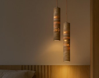 Travertin Zylinder Pendelleuchte Natürliche Beige Stein Japandi Wabi-Sabi Deckenleuchte