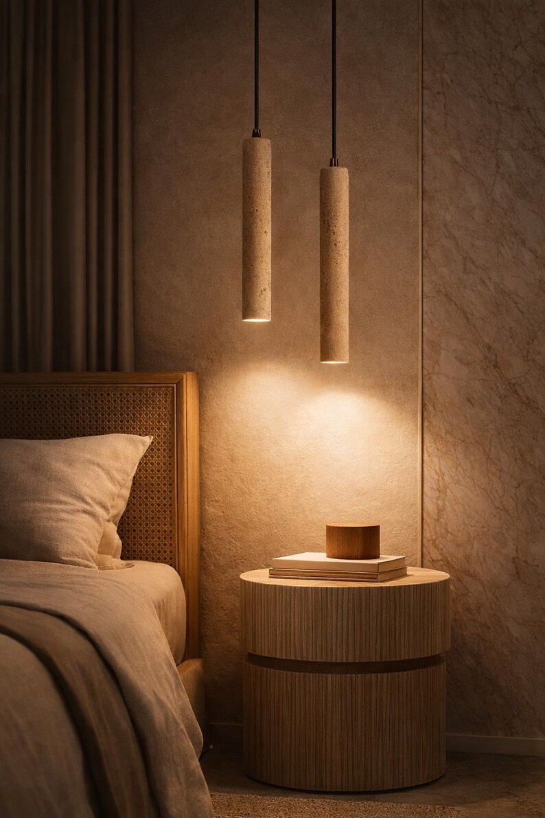 Travertine Pendant Light Natural Cylinder Japandi Wabi-sabi Stone Lamp ...