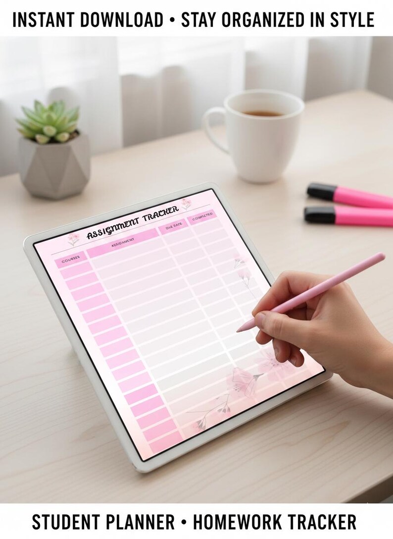 Pink Assignment Tracker Simple Printable Planner for School ...