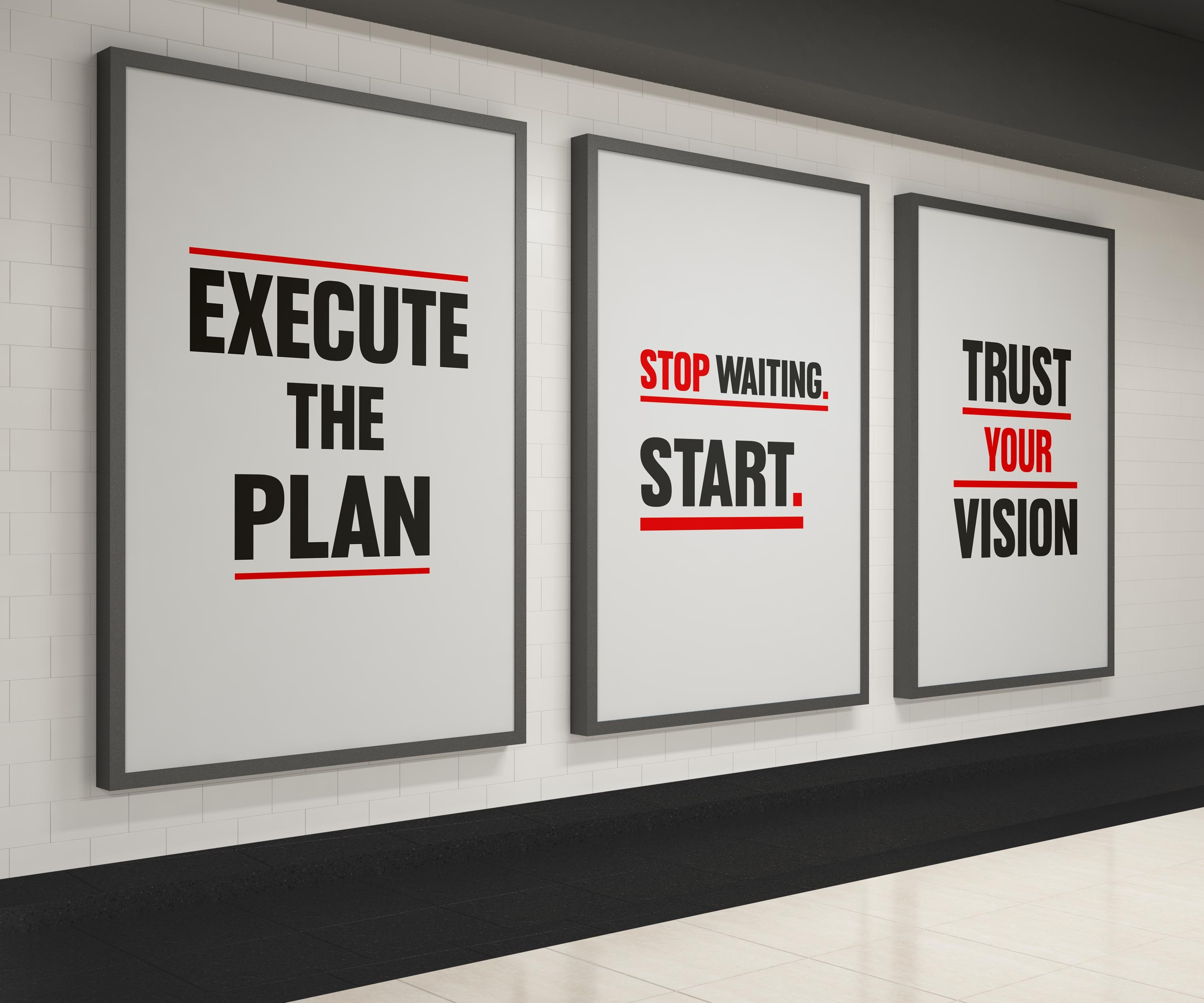 Hustle Motivational Wall Art Set of 3 - Action Quotes, Office Gym Decor ...