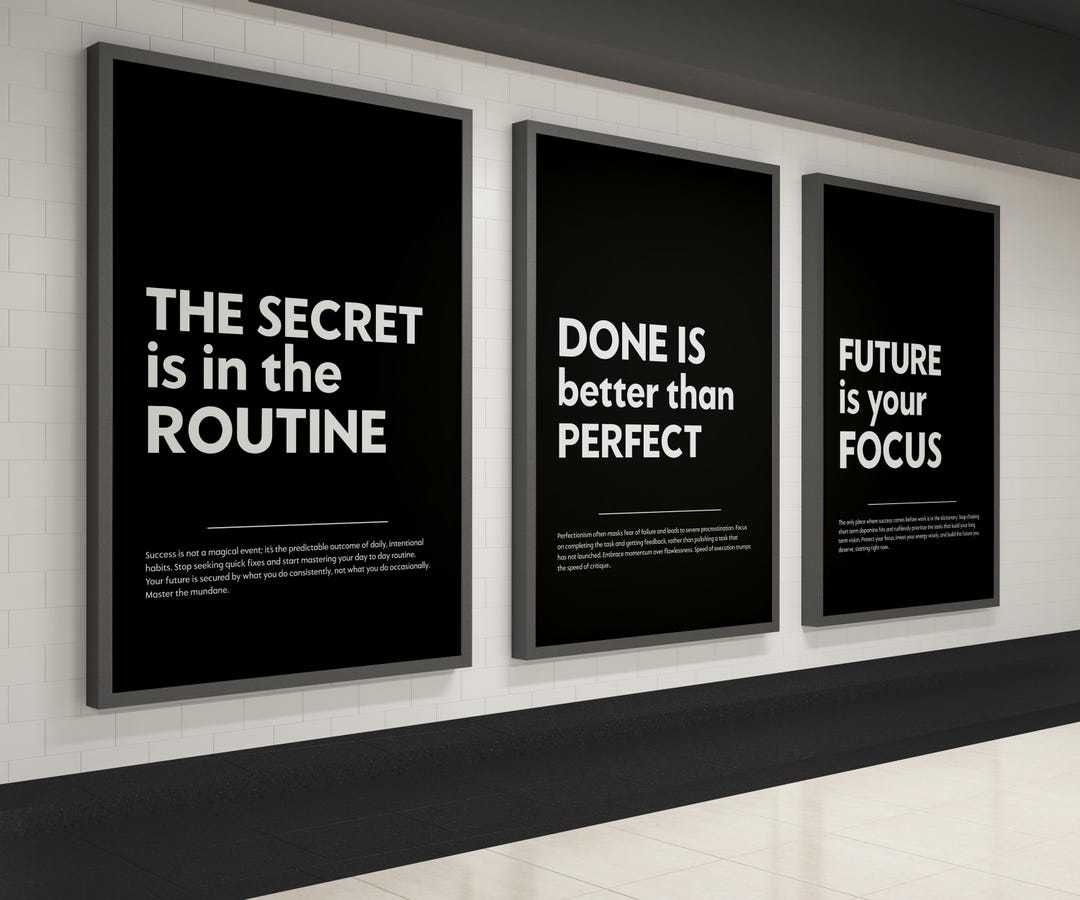 Motivational Wall Art Set of 3 - Black White Office Prints ...