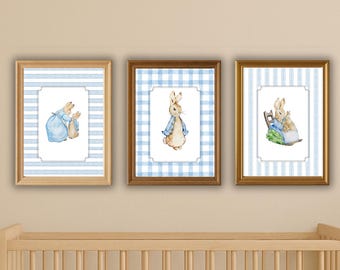 Peter Rabbit Nursery Prints, Baby Boy Vintage Wall Art, Set of 3 Beatrix Potter