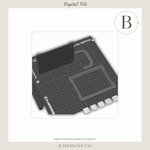 May include: A digital file image featuring a black rectangular object and a gray rectangular frame on a dark gray surface. The image includes the text "Digital File" and "B DESIGNS CO". The surface has a grid pattern and the brand name "FLASHFORGE".
