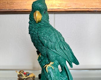 Resin Parrot Bird Statue, Decorative Cockatoo Sculpture, Farmhouse Tropical Home Décor, Green or Gold Bird Figurine, 9 Tall