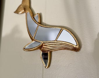 Gold Whale Wall Mirror Nautical Resin Ocean Decor Beach House Accent