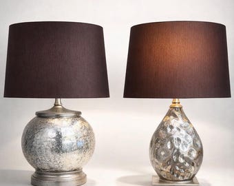Modern Glass Table Lamps Set of 2 Silver Textured Base Brown Shade Large 25''23'' Local pickup