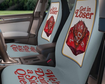 Fundas para asientos de coche "Get in Loser" / Estamos haciendo una misión secundaria / Set de regalo de 2 piezas para Dungeon Master de D&D