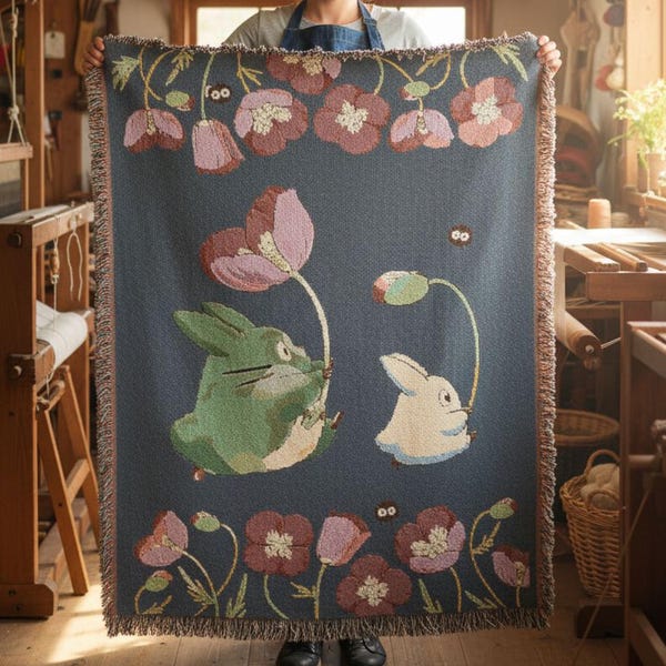 Totoro vävd filt | Studio Ghibli pläd | Tillverkad i USA | Spirited away