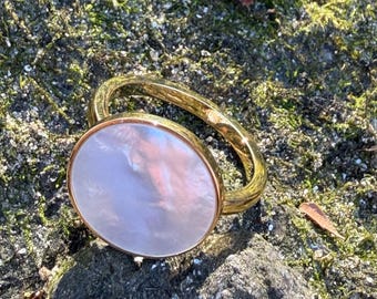 Pärlemorring 14K guld rostfritt stål