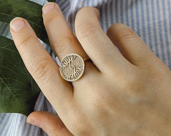 Anello Albero della Vita - Acciaio inossidabile e placcato oro 14K