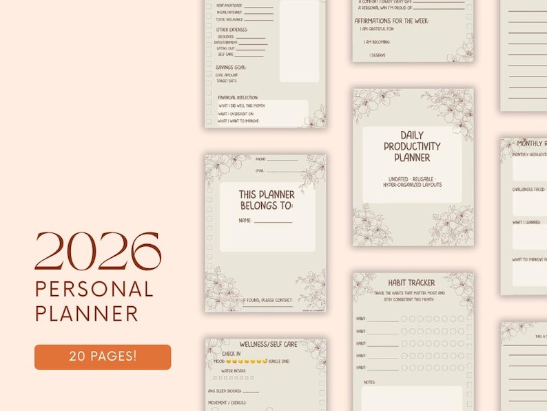 2026 Printable Planner – Digital PDF Organizer, Monthly, Weekly Pages ...