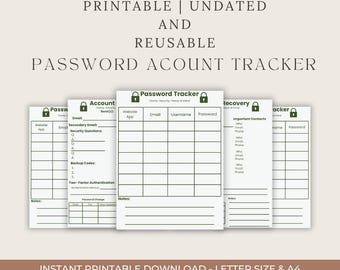 Suivi de mot de passe imprimable | Feuilles de récupération de compte (téléchargement numérique)