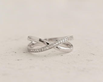 Dazzling Criss-Cross CZ Pave Ring - Statement Gold Vermeil/Silver Ring - Eternity Band for Her