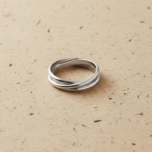 Solid 925 Sterling Silver Handmade Tri-Color Rolling Ring, Trinity Intertwined Band, Minimalist Stacking Jewelry for Women, Gift for Her