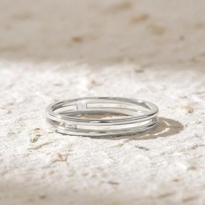 Double Band Ring, Minimalist Stackable Ring, Two Row Parallel Ring, Open Space Geometric Ring, Floating Double Layer Ring