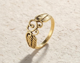 925 Sterling Silver Angel Wing Heart Ring for Women, Guardian Angel Jewelry, Dainty Filigree Heart Ring, Spiritual Memorial Gift for Her