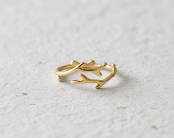 Dainty Gold Antler Twig Ring Adjustable Branch Jewelry