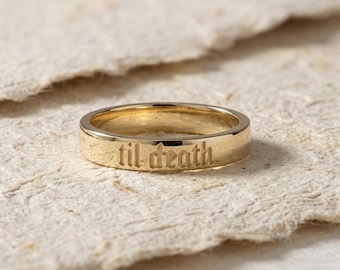 Til Death Ring, Engraved Silver Wedding Band, Gothic Promise Ring for Couples, Til Death Do Us Part Ring, Personalized Anniversary Gift