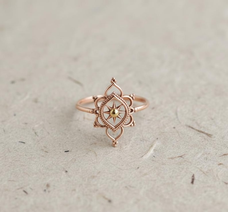 925 Sterling Silver Mandala Compass Ring • Filigree Starburst Dainty ...