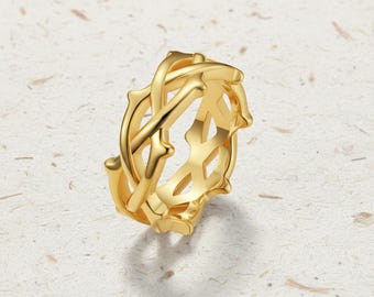 Thorn Wedding Band, Nature Inspired Twig Ring for Women, Unique Vine Eternity Ring, Branch Jewelry, Rose Gold Floral Stacking Ring