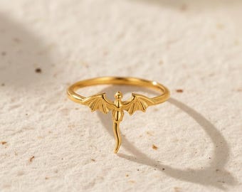 Tiny Flying Dragon Ring, Adjustable 925 Sterling Silver Jewelry, Delicate Fantasy Gift for Her