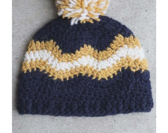 CROCHET PATTERN - North Toque Ripple Pom Pom Beanie - PDF Instant Download