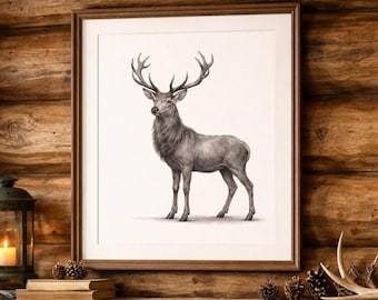 Majestic Stag Pencil Drawing | Rustic Cabin Wall Art (Digital Download)
