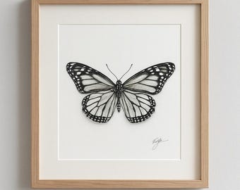 Monarch Butterfly Line Art – Printable Black and White Insect Illustration, Nature Wall Decor, Botanical Sketch Download
