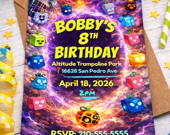 Roblox Blox Fruits Inspired Birthday Invitation | Editable Gamer Party Template (Digital Download)