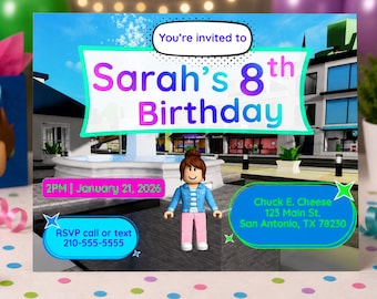 Brookhaven Roblox Girl Birthday Invitation | Party Invite | Editable Kids Avatar Birthday Template | Digital Download