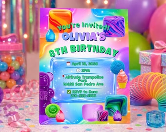 NeeDoh Squishy Toy Birthday Invitation | Colorful Fidget Nee Doh style Birthday Invite | Editable Kids Party