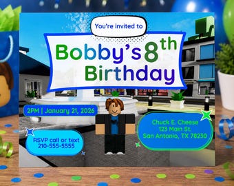 Roblox Brookhaven Boy Birthday Invitation | Gamer Party Template (Digital Download)
