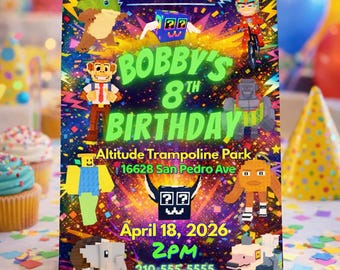 Roblox Brainrot Birthday Invitation | Editable Gamer Meme Party Template (Digital Download)