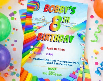Roblox Obby Birthday Invitation | Editable Gamer Obstacle Course Party Template (Digital Download)