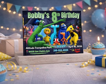 Roblox Rainbow Friends Inspired Birthday Invitation | Editable Gamer Party Template (Digital Download)