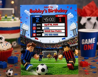Soccer Birthday Invitation | Football Kids Party Template | Roblox Sports Editable Digital Invite