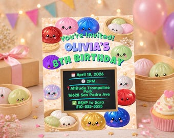 Dumpling Birthday Invitation | Squishy Party Invite | Fidget Invite | Editable Kids digital Template
