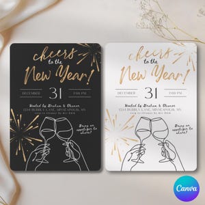 Invitación digital para fiesta de Nochevieja, descarga instantánea en Canva