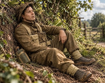 Figurine de diorama en résine représentant un fantassin britannique au repos de la Seconde Guerre mondiale à l'échelle 1/35