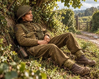 Figurine de diorama en résine représentant un fantassin britannique au repos de la Seconde Guerre mondiale à l'échelle 1/35