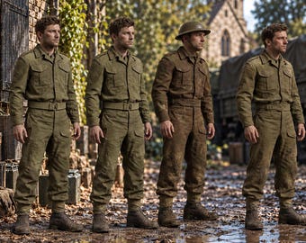 Ensemble de 4 figurines de soldats britanniques de la Seconde Guerre mondiale à l'échelle 1/35 en résine pour diorama