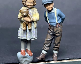 Figurines de diorama en résine à l'échelle 1/35 représentant des enfants de la Seconde Guerre mondiale