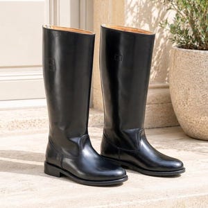 Handmade Black Leather German Officer Boots – Knee-High Riding Reenactment