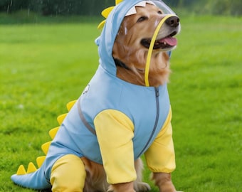 Full Body Coverage Dog Raincoat with Hood Transparent Brim, Large Dog Waterproof Rain Jacket, Reflective Pet Costume, Puppy Rain Gear