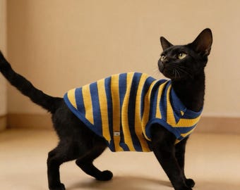 Ropa de algodón puro para gatos Sphynx, camiseta hipoalergénica para gatos sin pelo, chaleco suave para gatos Devon Rex, camiseta interior a rayas para mascotas
